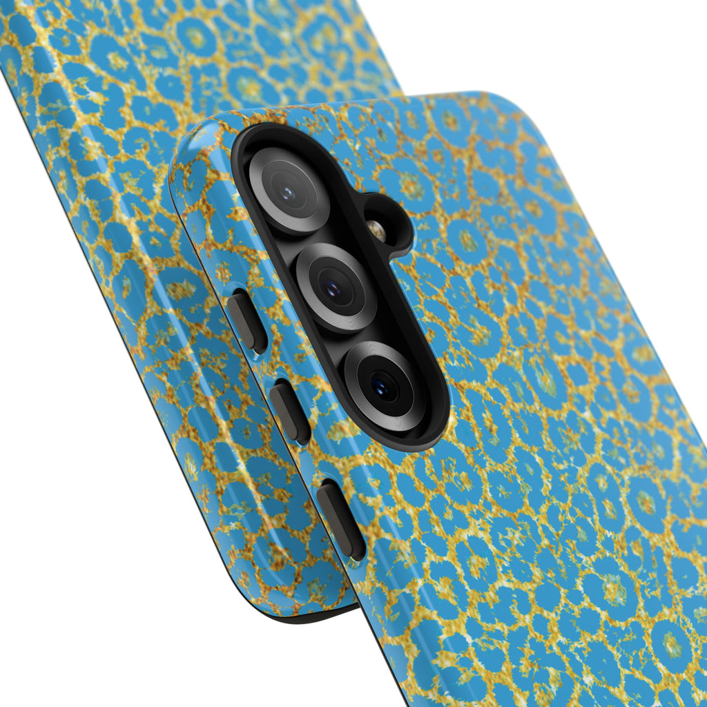 Blue Gold Leopard Tough Phone Case for iPhone, Galaxy, or Google Pixel