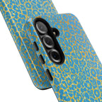 Blue Gold Leopard Tough Phone Case for iPhone, Galaxy, or Google Pixel