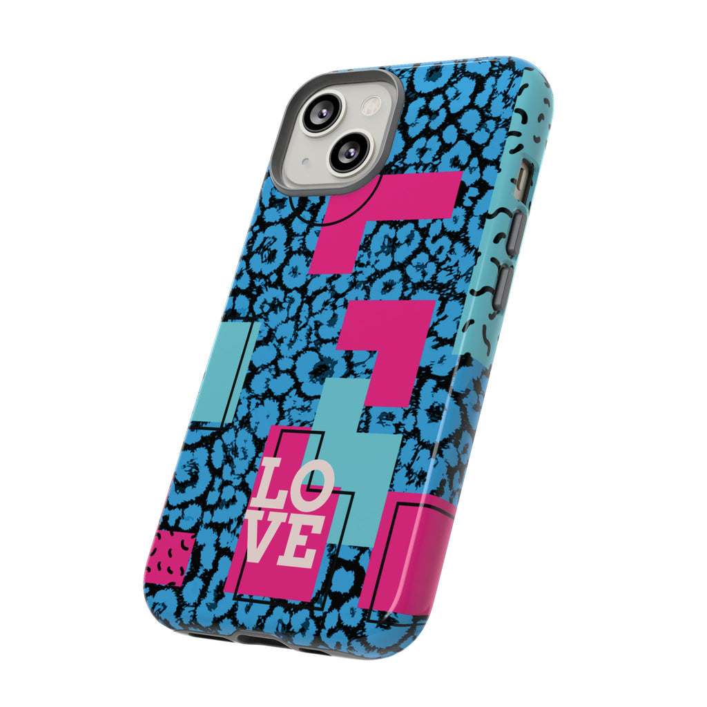 LOVE Blue Leopard 80s Vibe Tough Case for iPhone, Galaxy, or Google Pixel