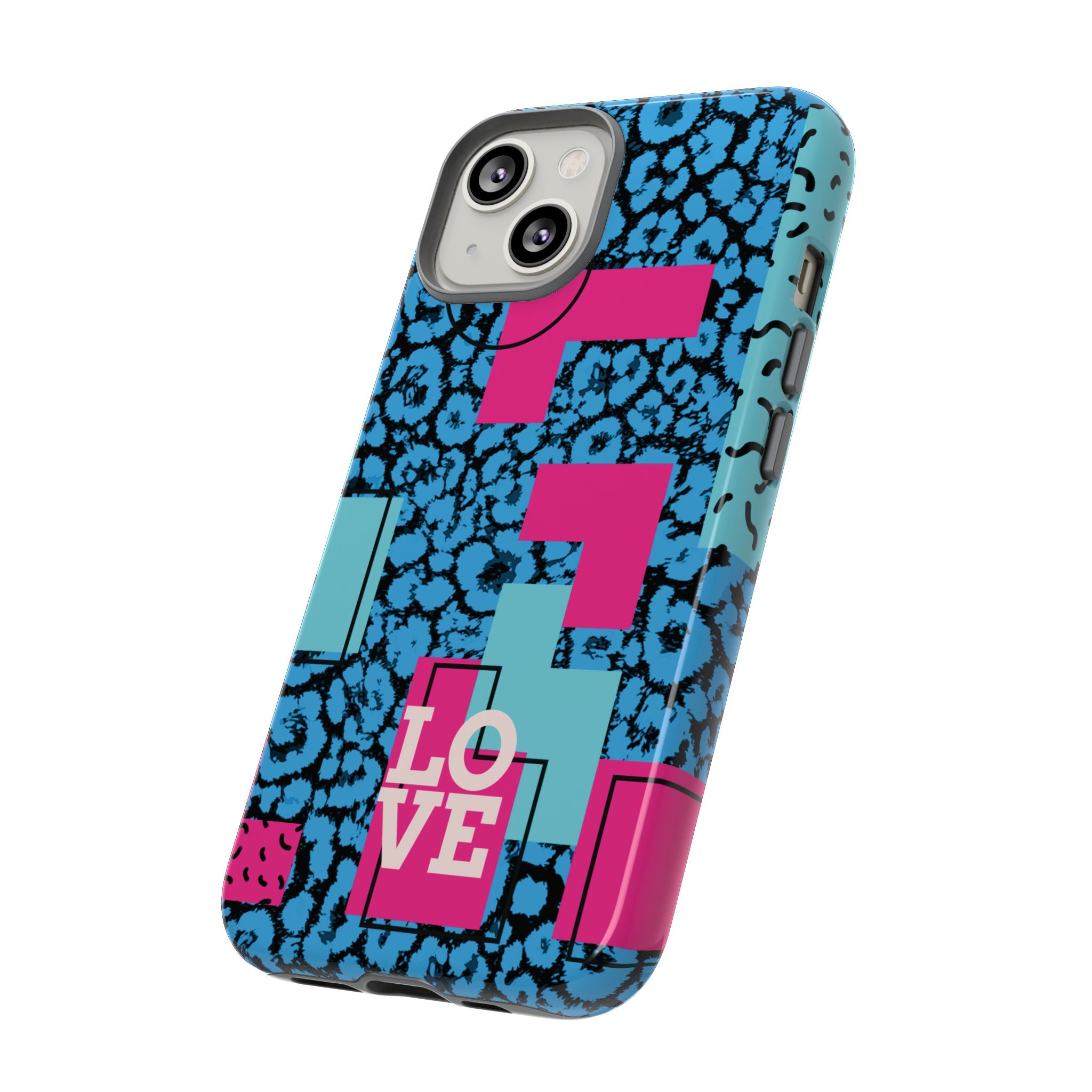 LOVE Blue Leopard 80s Vibe Tough Case for iPhone, Galaxy, or Google Pixel