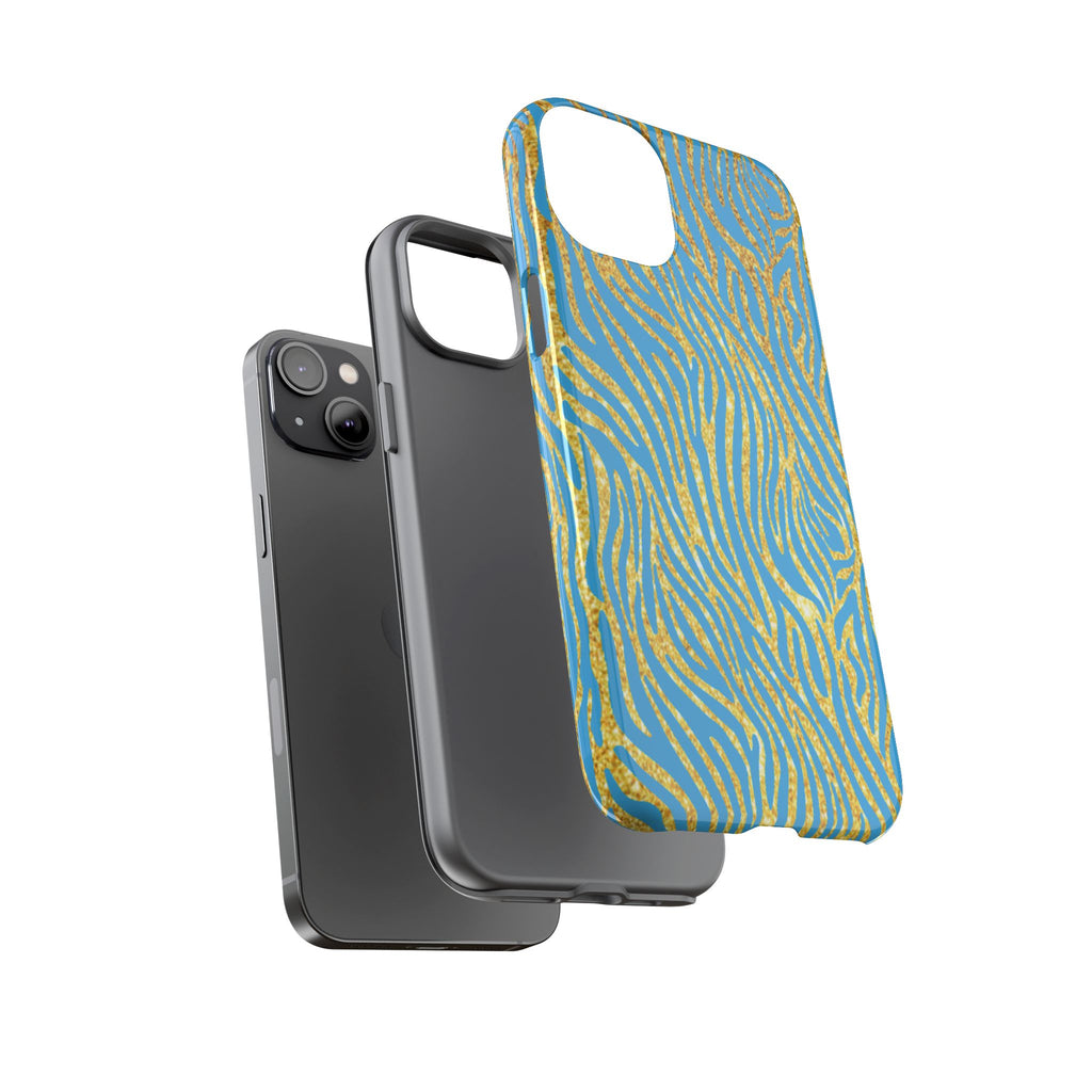 Blue Gold Zebra Tough Case for iPhone, Galaxy, or Google Pixel