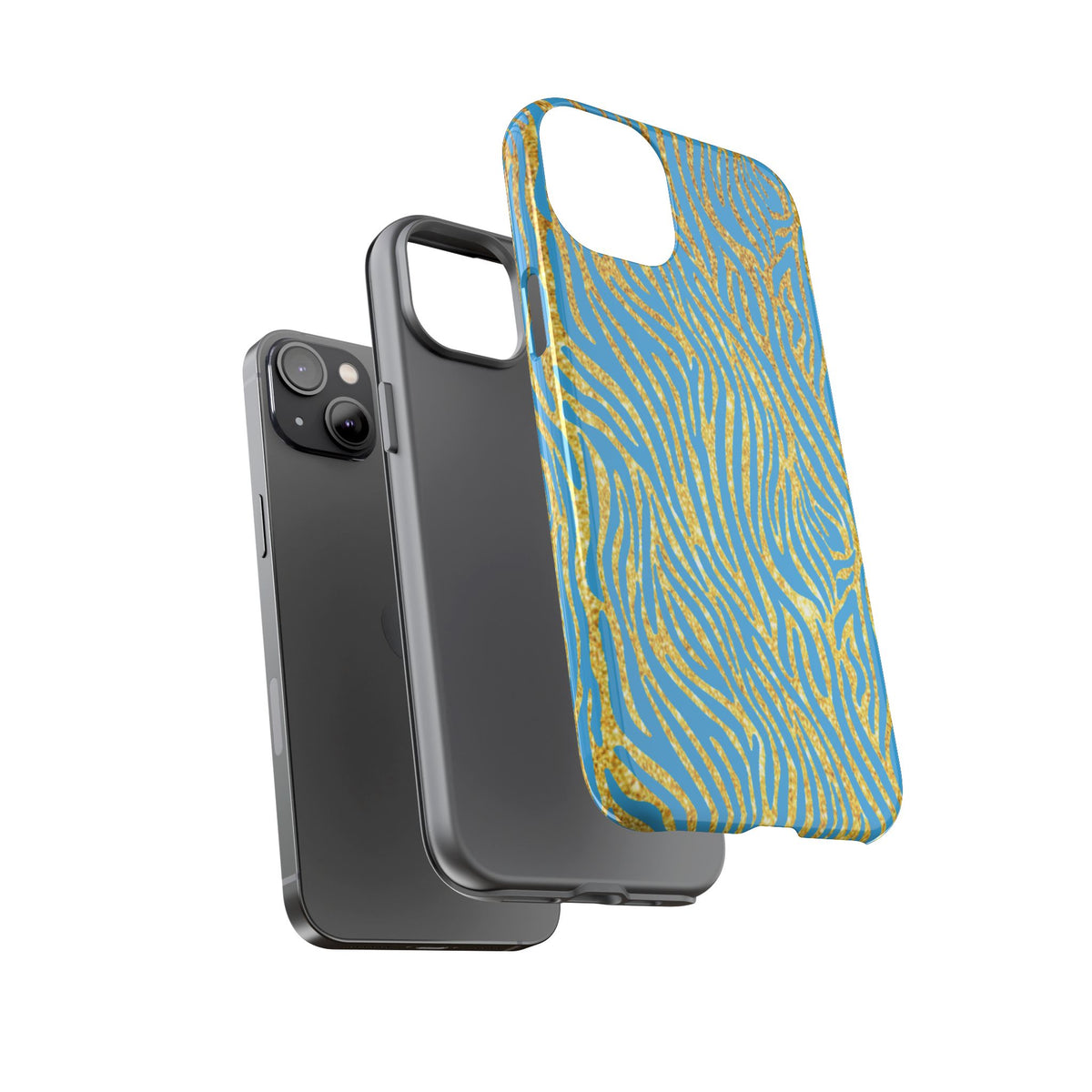Blue Gold Zebra Tough Case for iPhone, Galaxy, or Google Pixel
