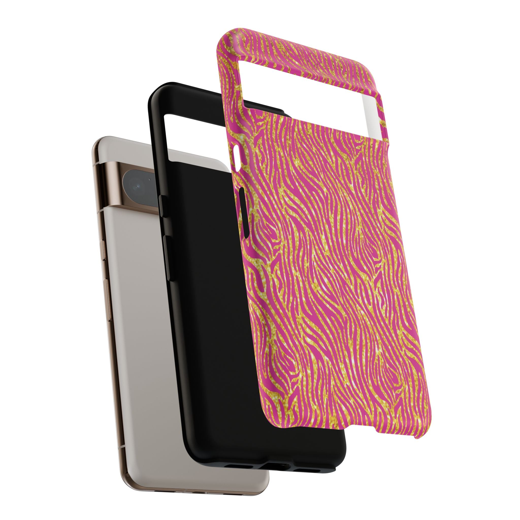 Pink Gold Zebra Print Tough Case for iPhone, Galaxy, or Google Pixel