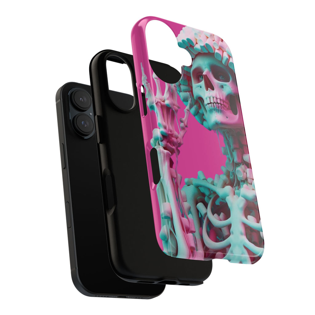 Neon Pink Skeleton Tough Phone Case for iPhone, Galaxy and Google Pixel