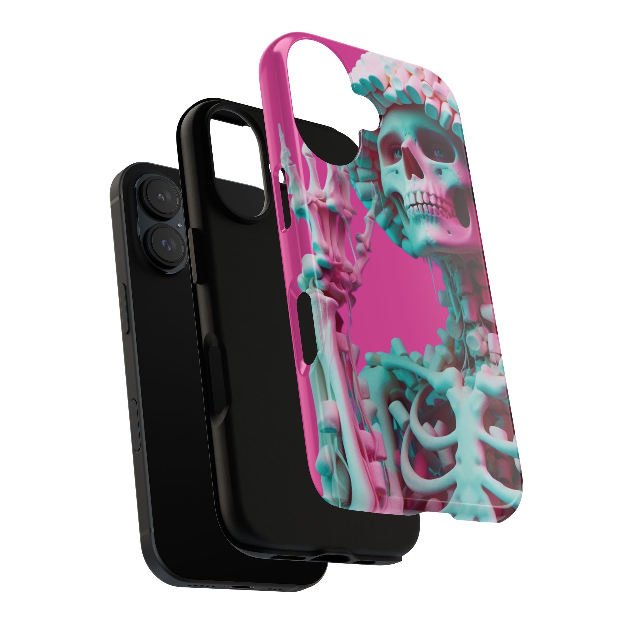 Neon Pink Skeleton Tough Phone Case for iPhone, Galaxy and Google Pixel