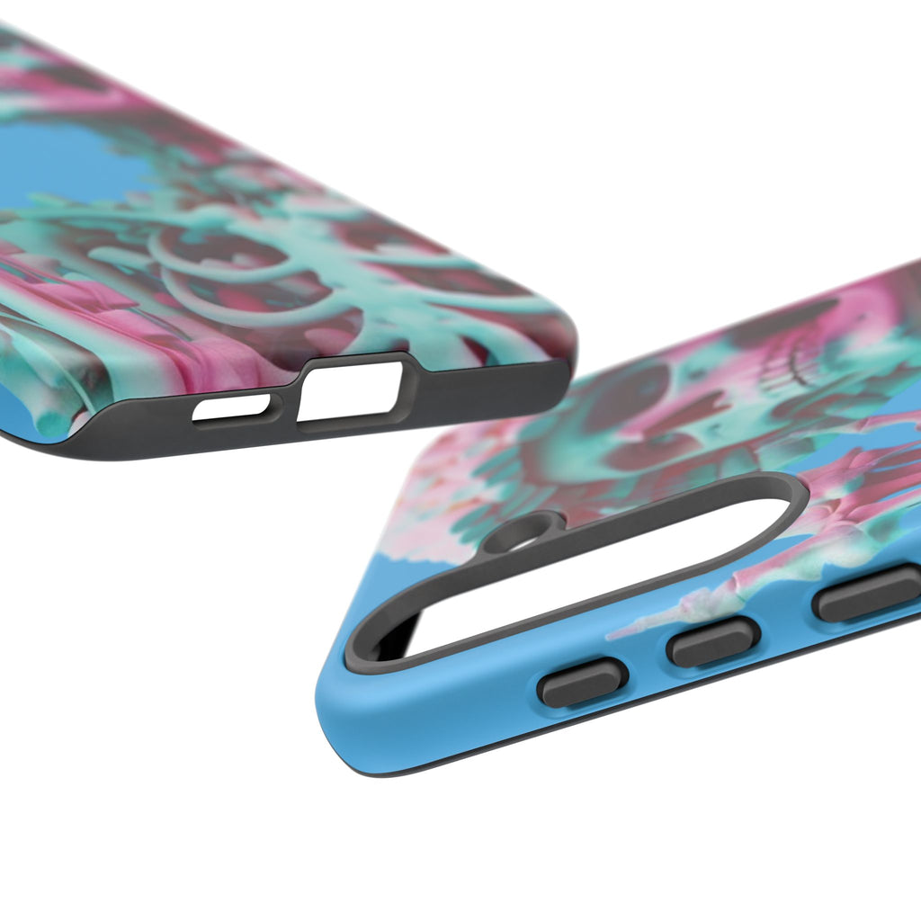 Neon Pink Skeleton Blue Tough Phone Case for iPhone, Galaxy or Google Pixel