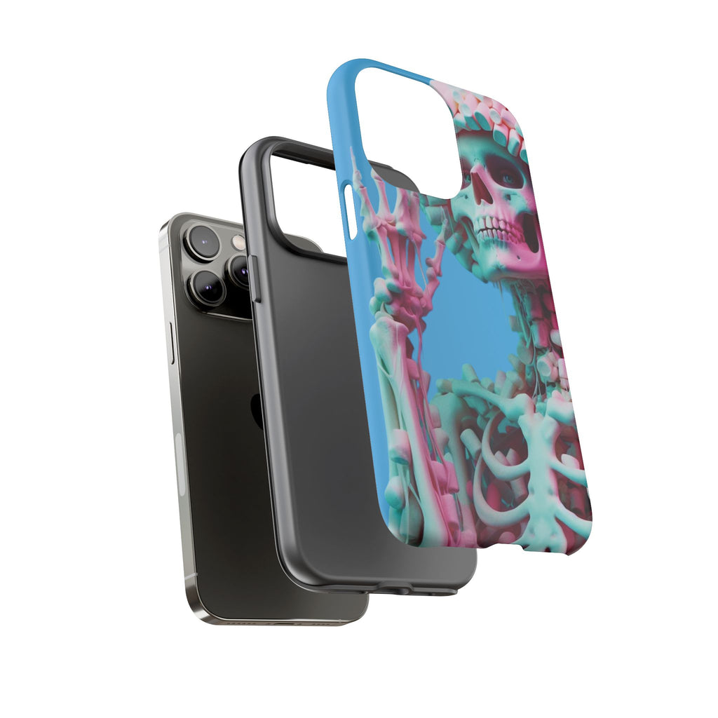 Neon Pink Skeleton Blue Tough Phone Case for iPhone, Galaxy or Google Pixel