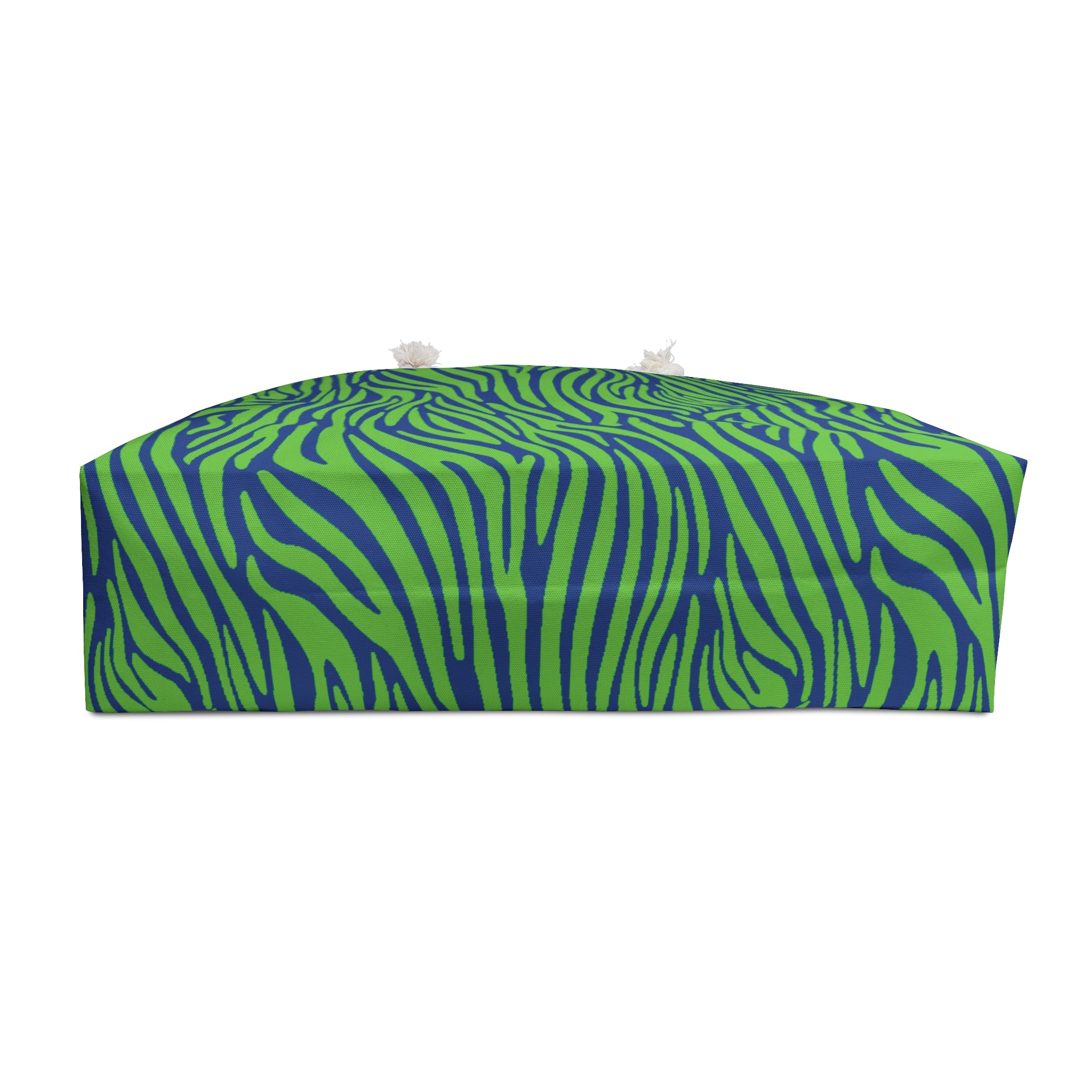 Neon Green Blue Zebra Eco Friendly Weekender Bag, Travel Tote, Beach Bag