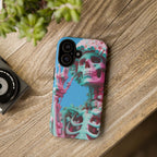 Neon Pink Skeleton Blue Tough Phone Case for iPhone, Galaxy or Google Pixel