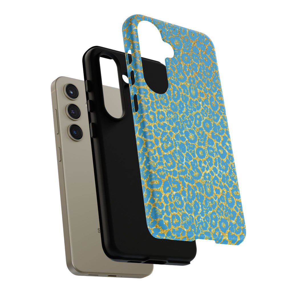 Blue Gold Leopard Tough Phone Case for iPhone, Galaxy, or Google Pixel