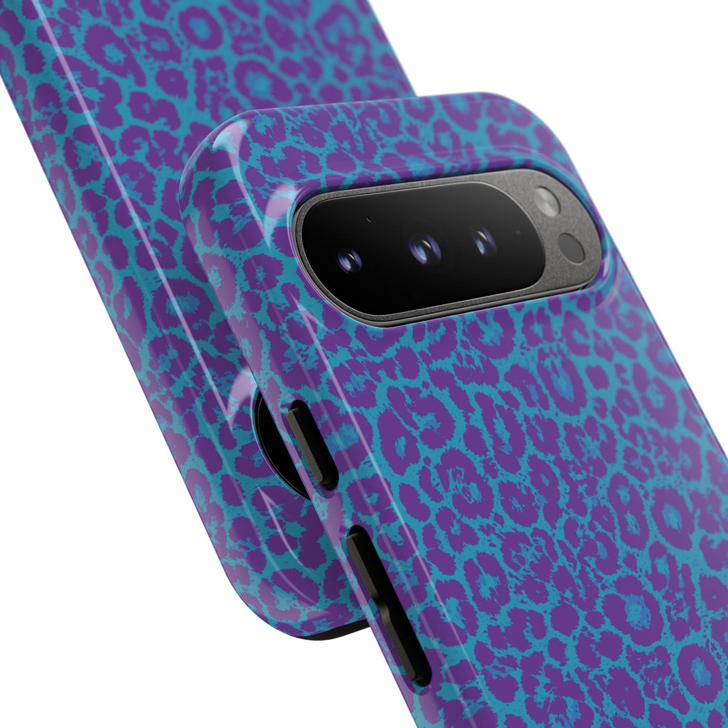 Leopard Printed Purple Blue Tough Phone Case for iPhone, Galaxy, or Google Pixel