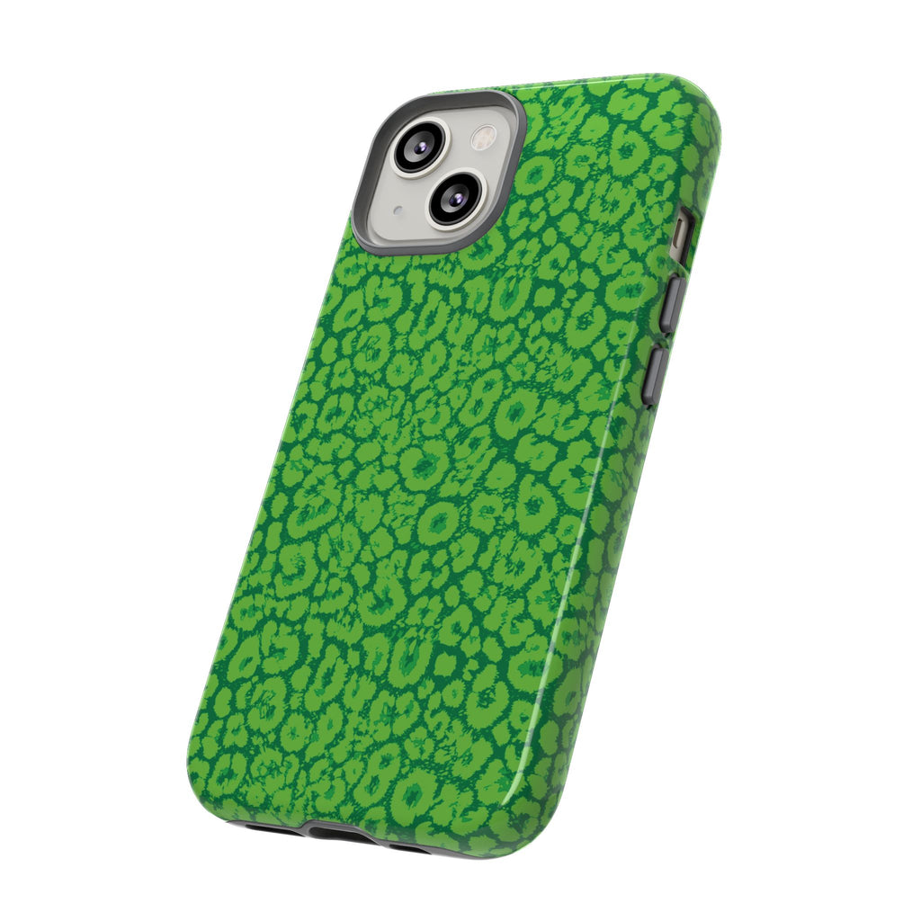 Neon Green Leopard Tough Phone Case for iPhone, Galaxy, or Google Pixel
