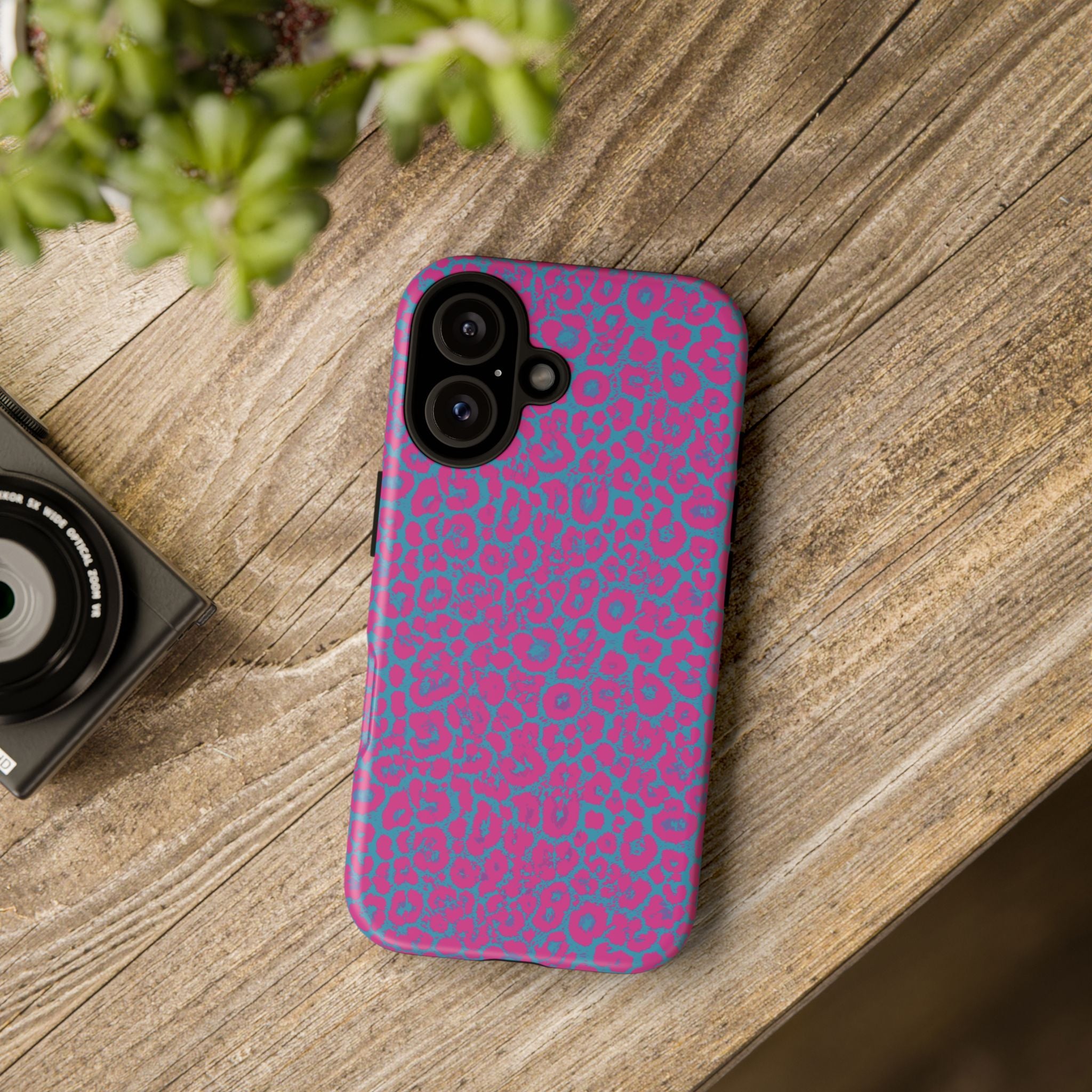 Pink Blue Leopard Tough Phone Case iPhone, Galaxy, or Google Pixel