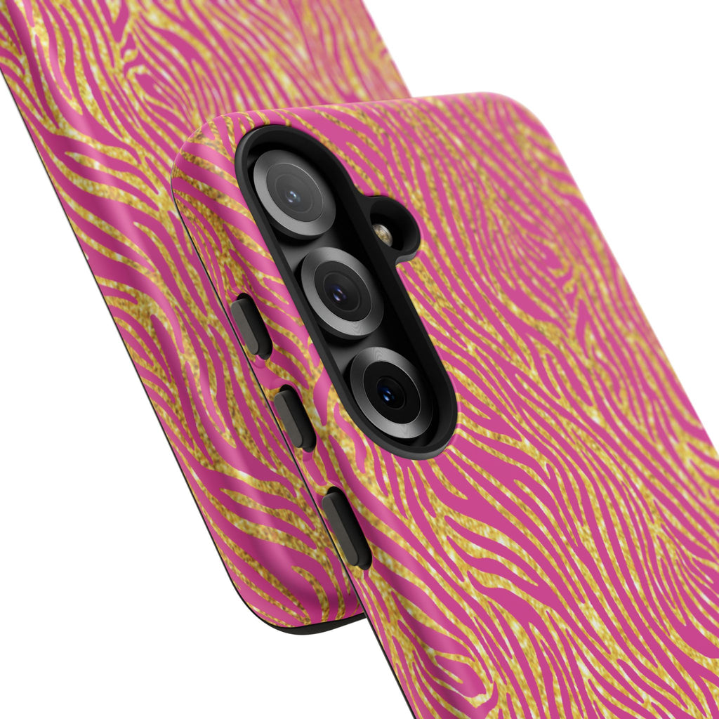 Pink Gold Zebra Print Tough Case for iPhone, Galaxy, or Google Pixel