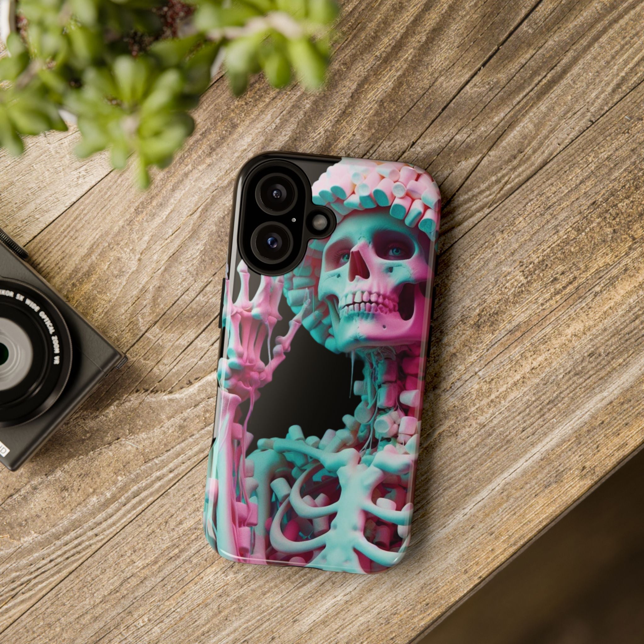 Neon Pink Skeleton (Black) Tough Phone Case for iPhone, Galaxy, or Google Pixel