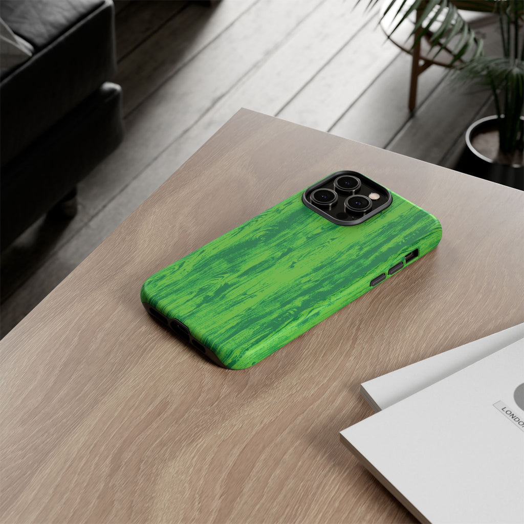 Neon Green Wood Tough Phone Case iPhone, Galaxy, or Google Pixel