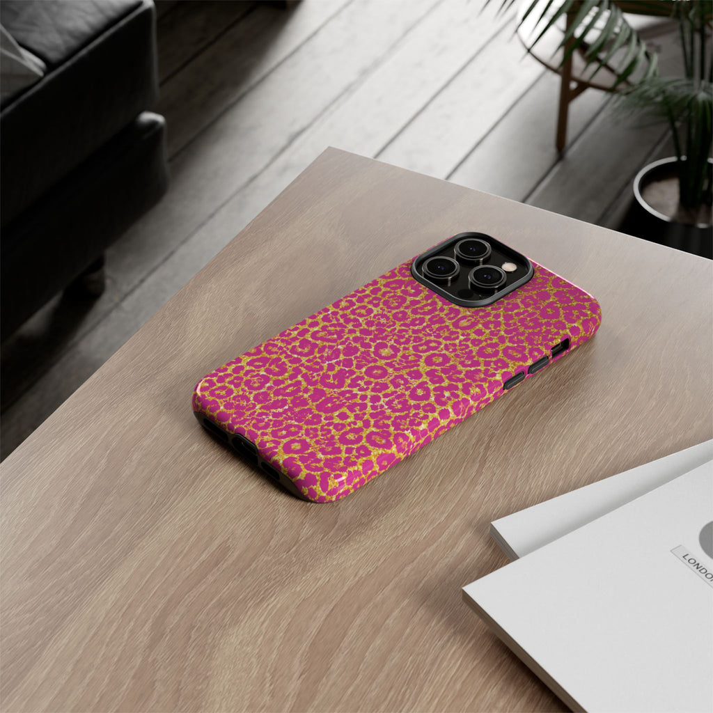 Pink Gold Leopard Tough Case for iPhone, Galaxy, or Google Pixel