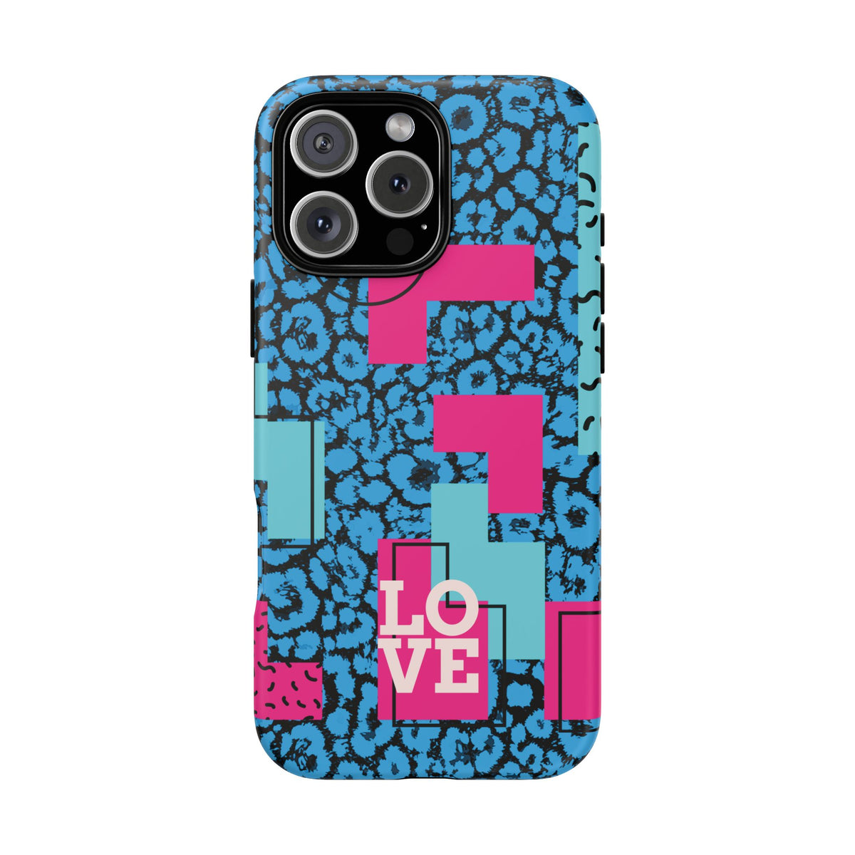 LOVE Blue Leopard 80s Vibe Tough Case for iPhone, Galaxy, or Google Pixel