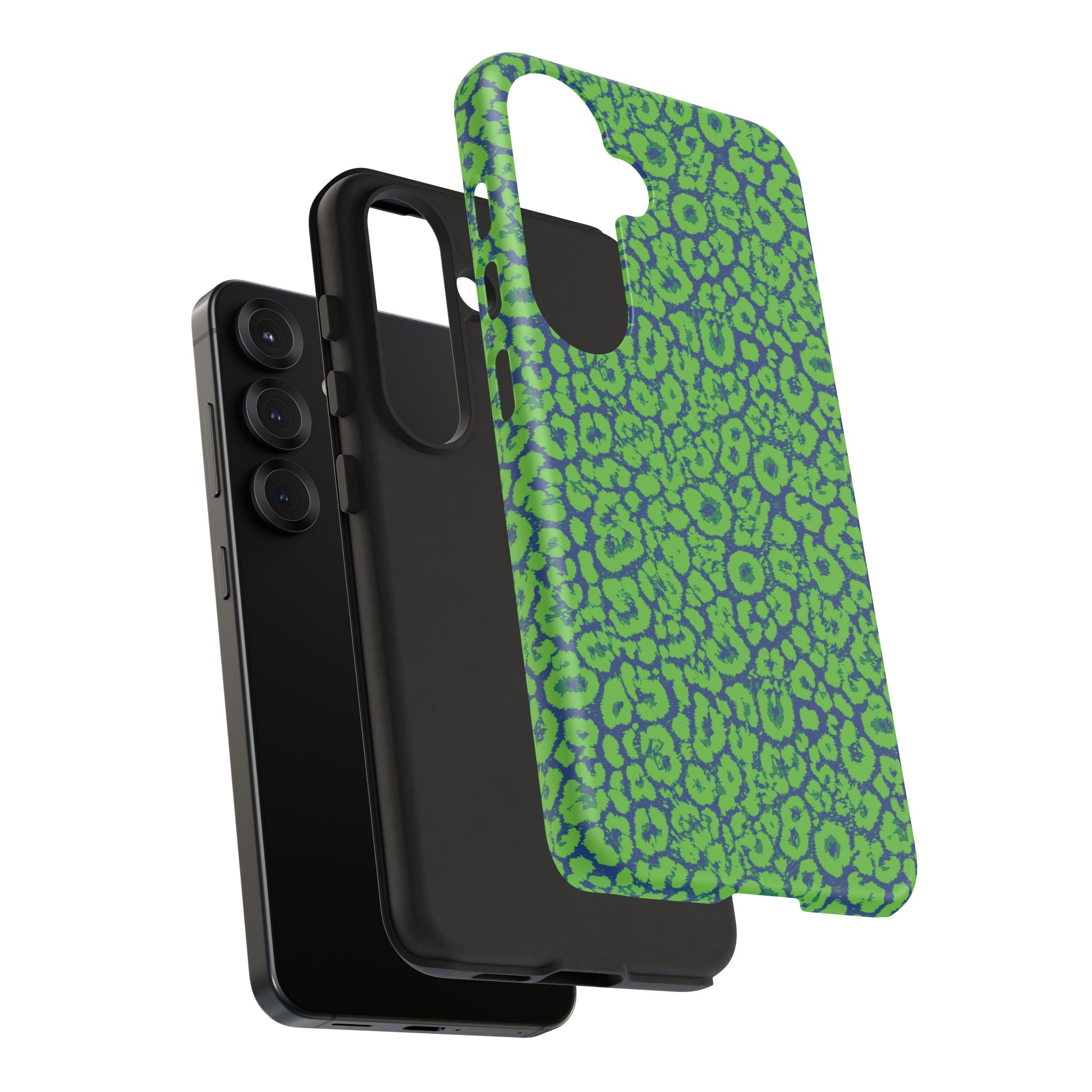 Blue Neon Green  Leopard Tough Phone Case for iPhone, Galaxy, or Google Pixel