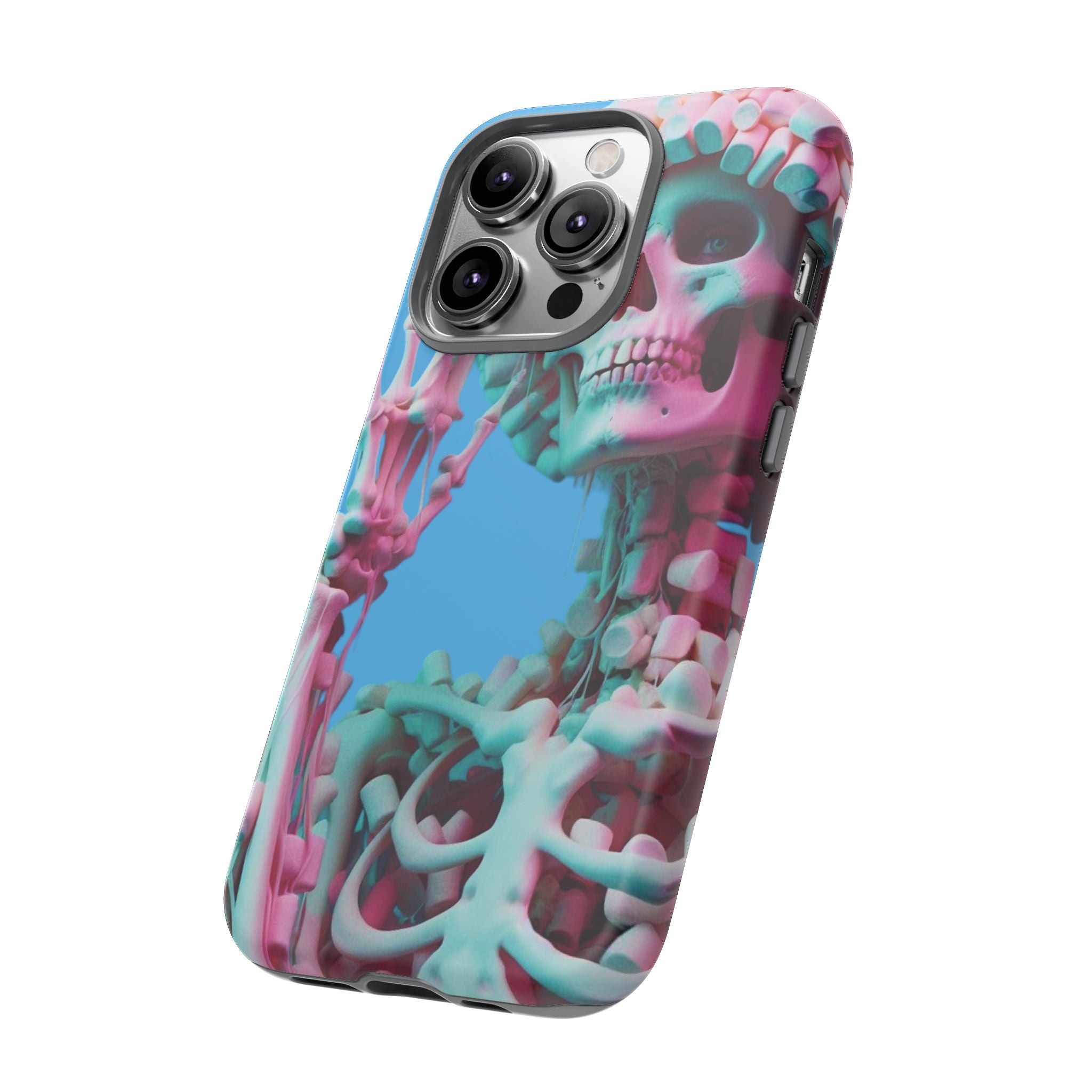 Neon Pink Skeleton Blue Tough Phone Case for iPhone, Galaxy or Google Pixel