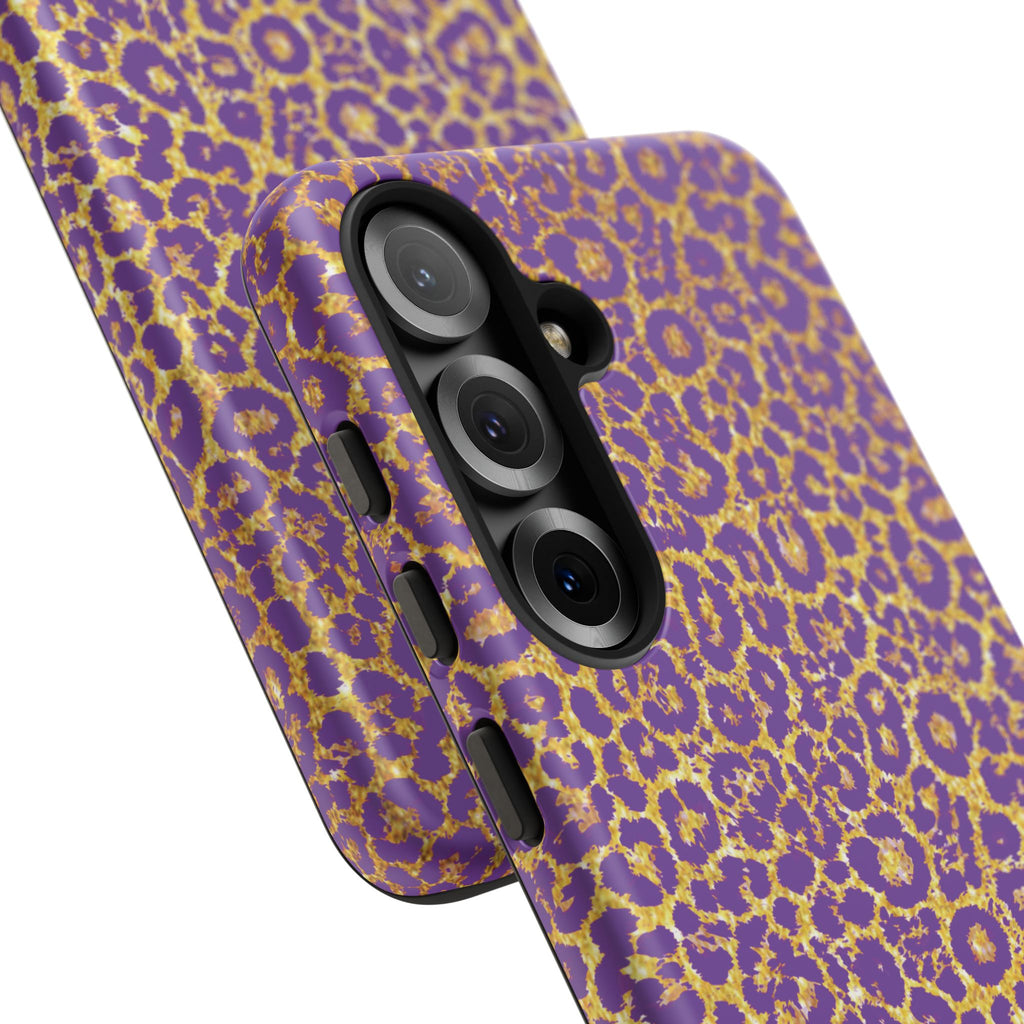 Purple Gold Leopard Tough Phone Case for iPhone, Galaxy, or Google Pixel