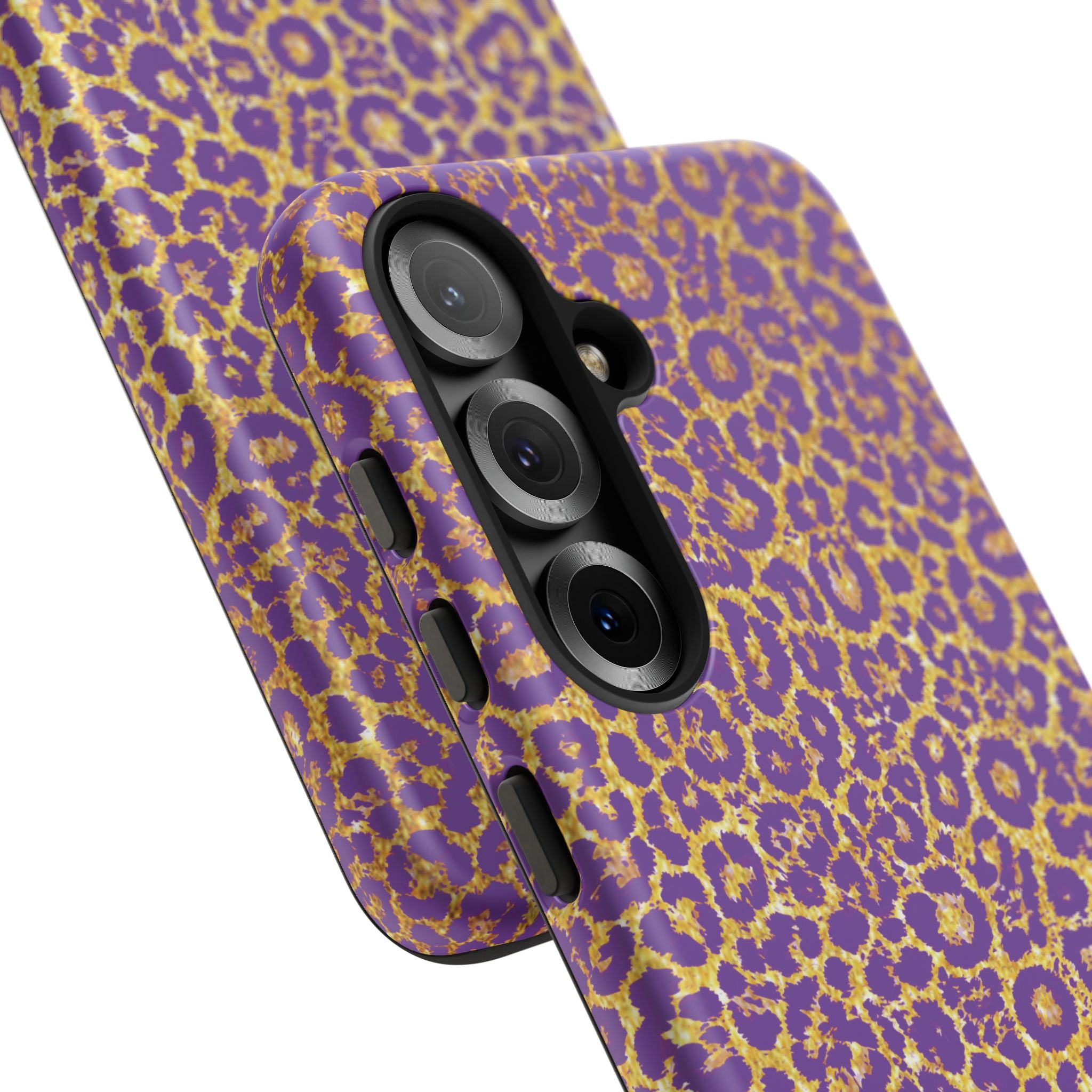 Purple Gold Leopard Tough Phone Case for iPhone, Galaxy, or Google Pixel