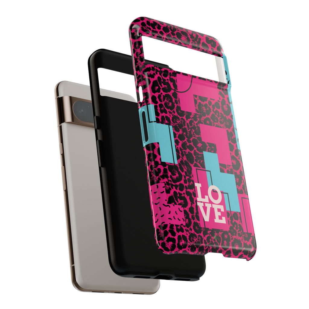 Pink Love Retro Blocks Leopard RG Tough Phone Case for iPhone, Galaxy, or Google Pixel