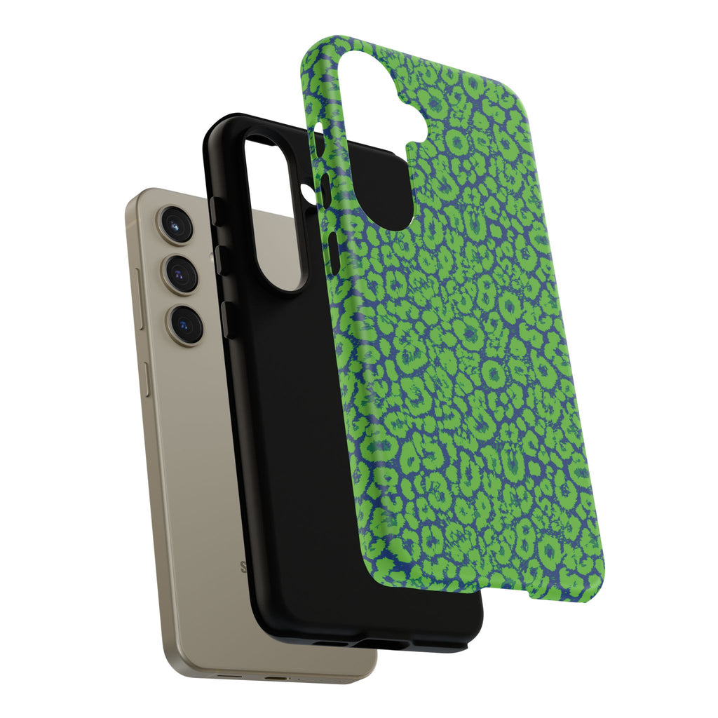Blue Neon Green  Leopard Tough Phone Case for iPhone, Galaxy, or Google Pixel