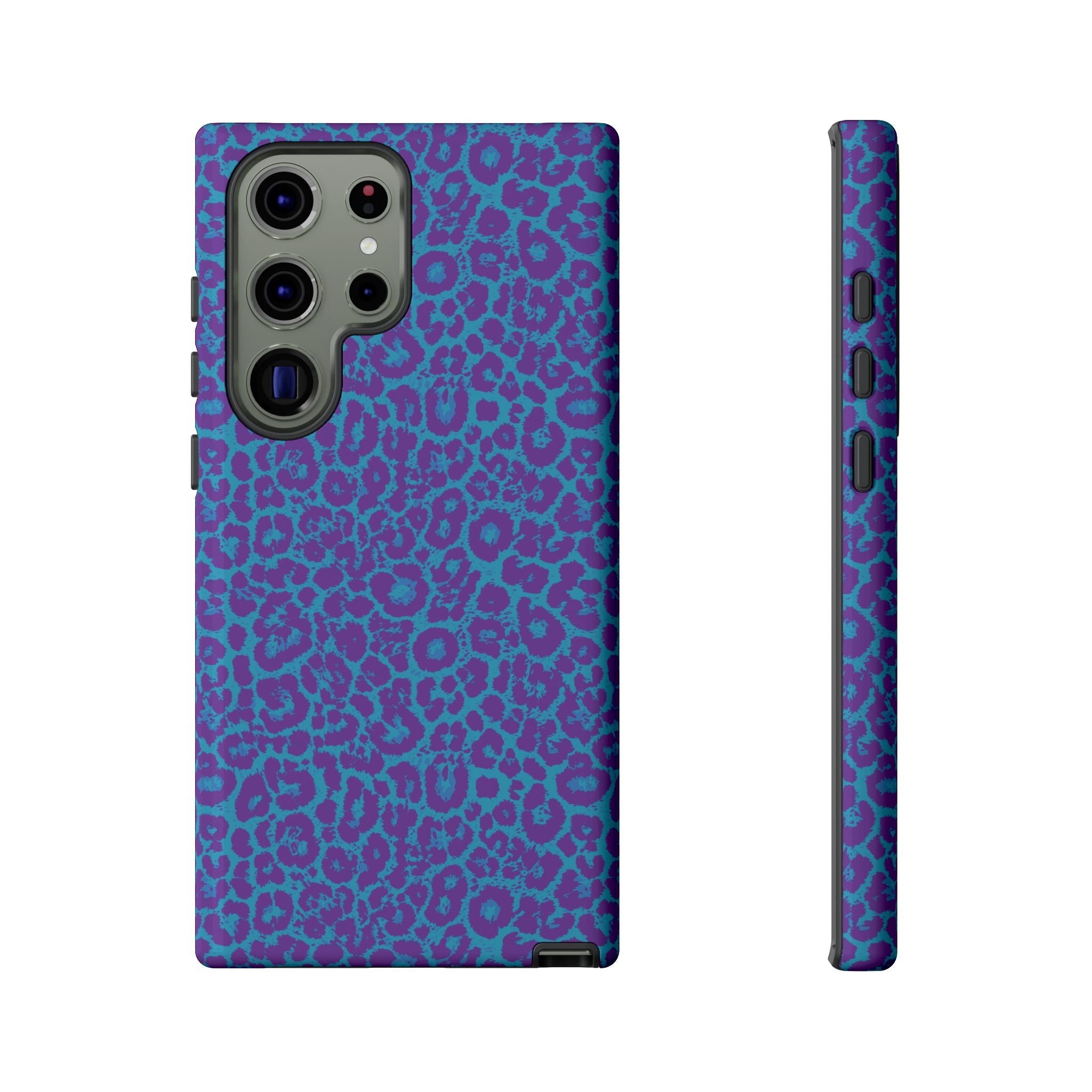 Leopard Printed Purple Blue Tough Phone Case for iPhone, Galaxy, or Google Pixel