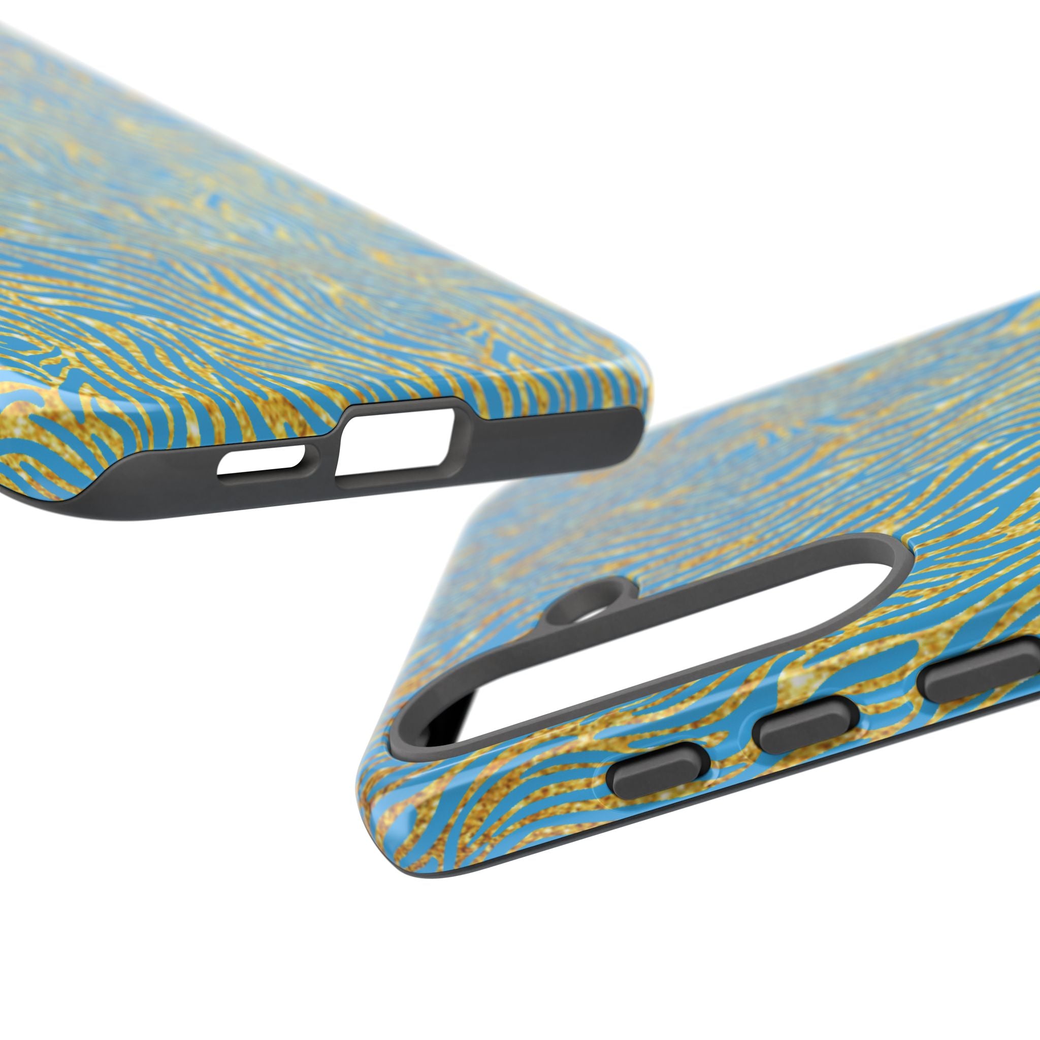 Blue Gold Zebra Tough Case for iPhone, Galaxy, or Google Pixel