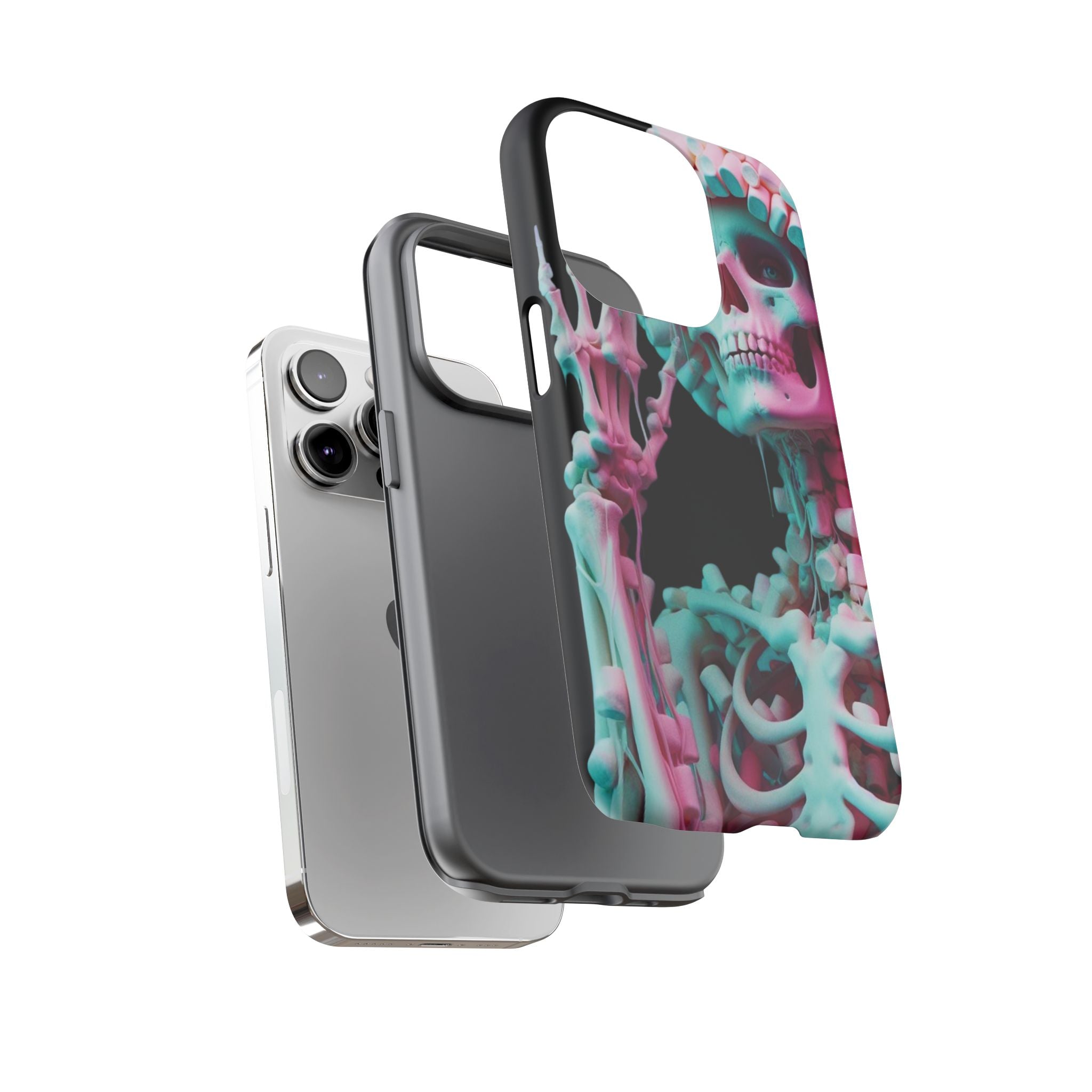 Neon Pink Skeleton (Black) Tough Phone Case for iPhone, Galaxy, or Google Pixel