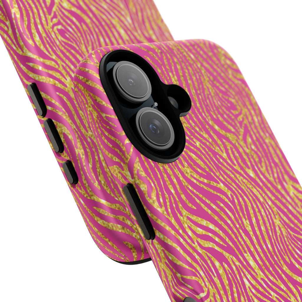 Pink Gold Zebra Print Tough Case for iPhone, Galaxy, or Google Pixel