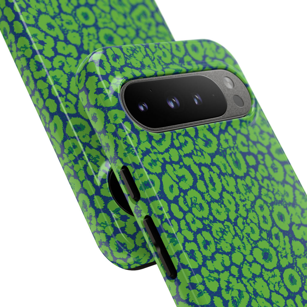 Blue Neon Green  Leopard Tough Phone Case for iPhone, Galaxy, or Google Pixel