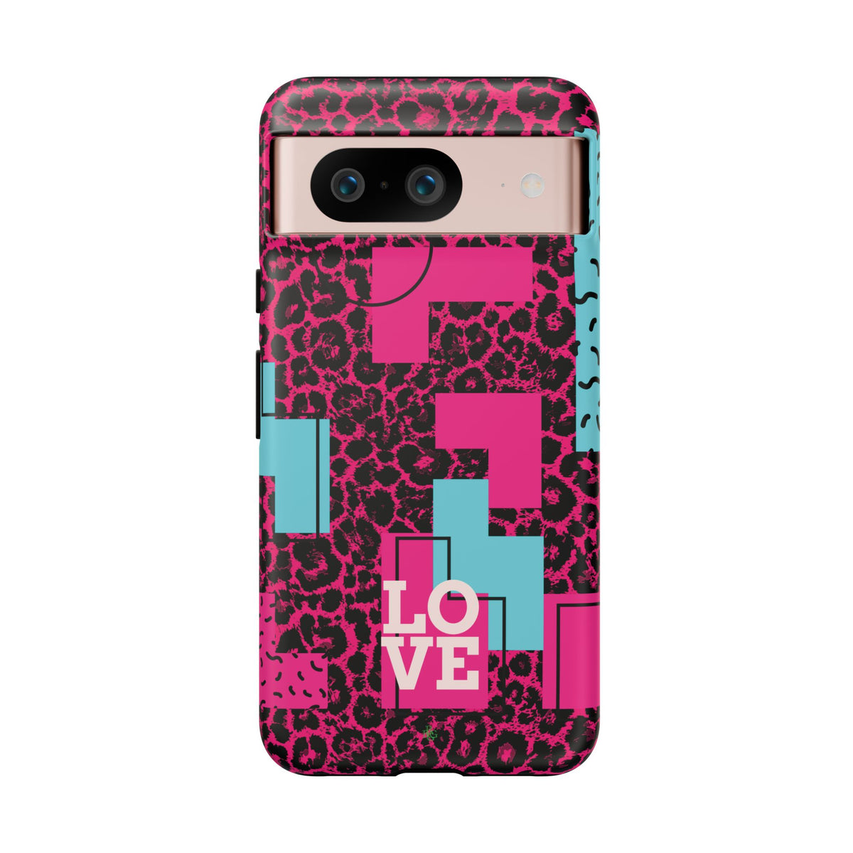 Pink Love Retro Blocks Leopard RG Tough Phone Case for iPhone, Galaxy, or Google Pixel