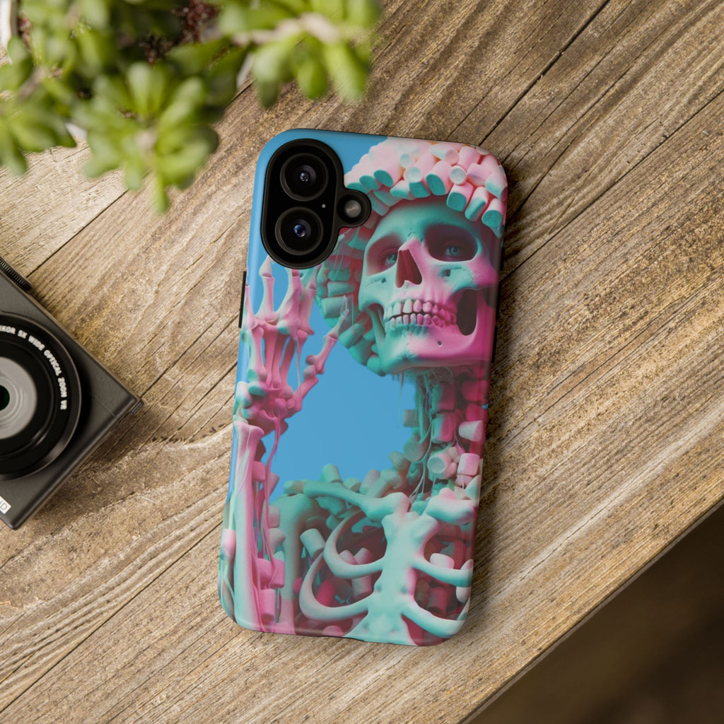 Neon Pink Skeleton Blue Tough Phone Case for iPhone, Galaxy or Google Pixel