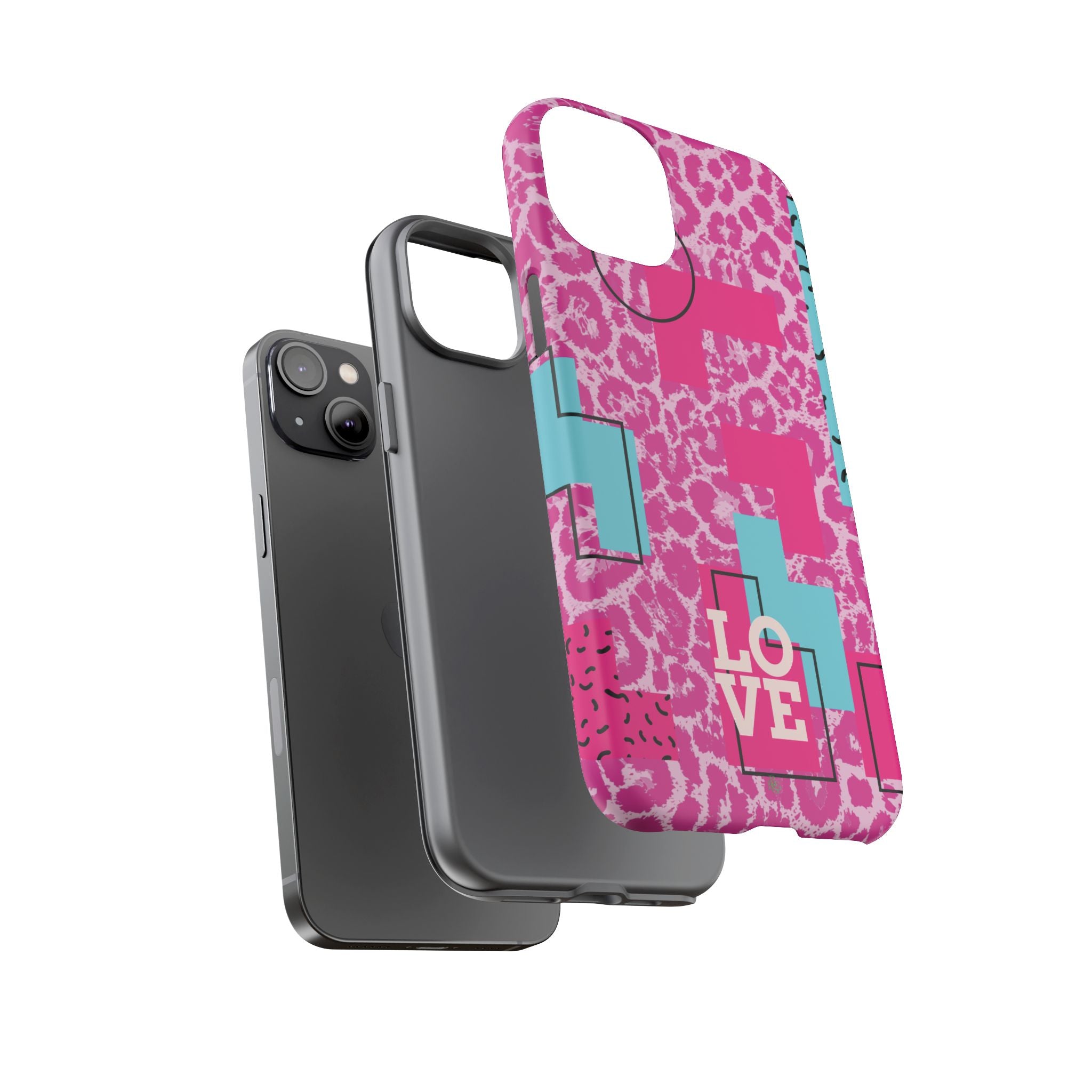 Retro Love Pink Leopard RG Tough Phone Case for iPhone, Galaxy, or Google Pixel
