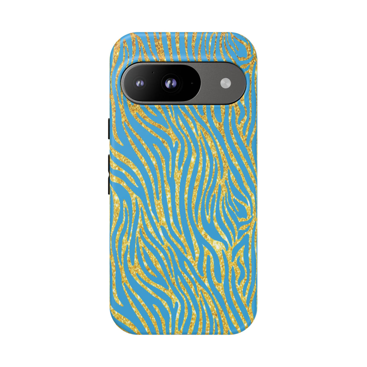 Blue Gold Zebra Tough Case for iPhone, Galaxy, or Google Pixel