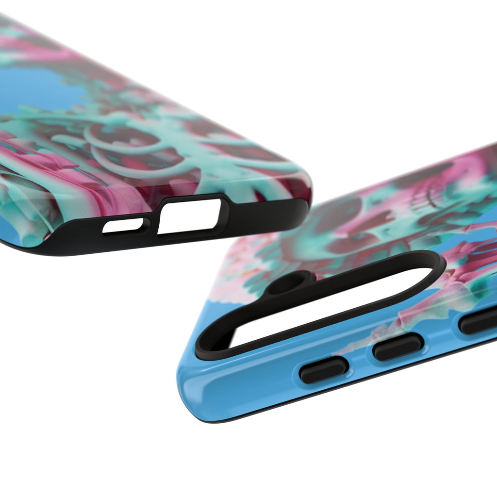 Neon Pink Skeleton Blue Tough Phone Case for iPhone, Galaxy or Google Pixel
