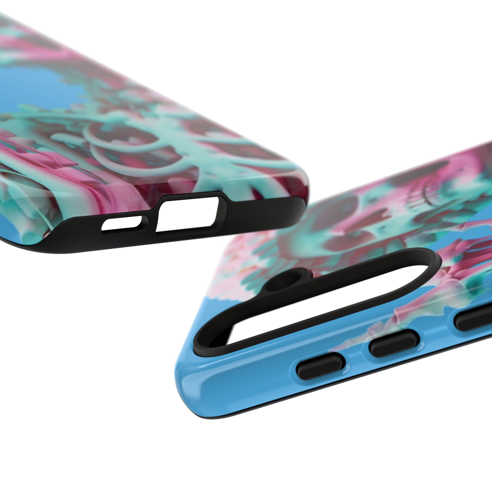 Neon Pink Skeleton Blue Tough Phone Case for iPhone, Galaxy or Google Pixel