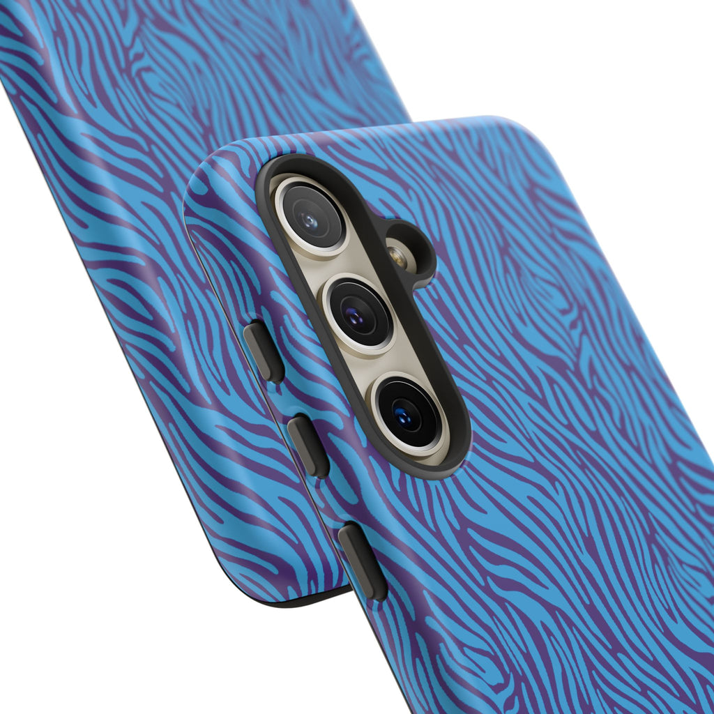 Zebra Print Blue and Purple Tough Case for iPhone, Galaxy or Google Pixel