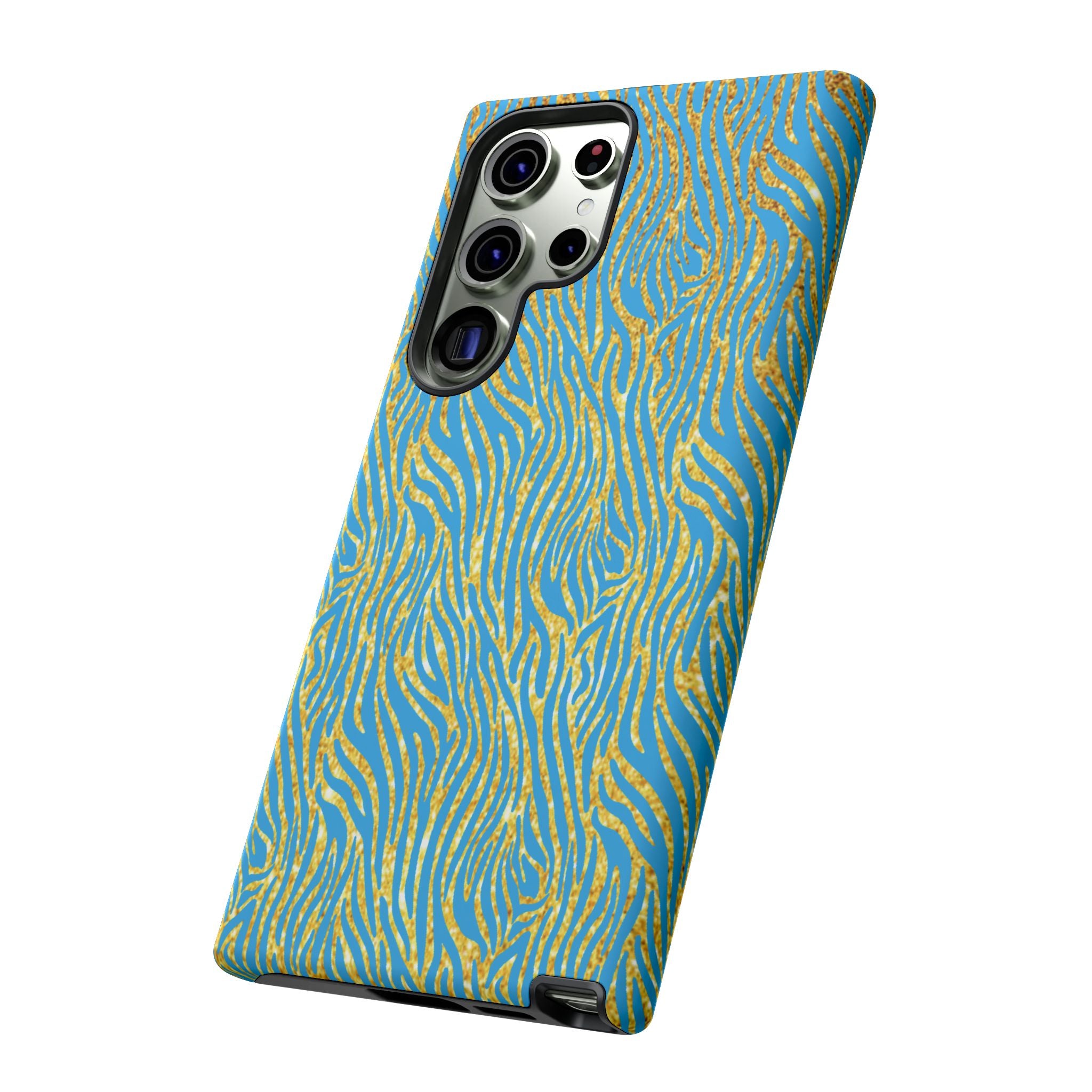 Blue Gold Zebra Tough Case for iPhone, Galaxy, or Google Pixel
