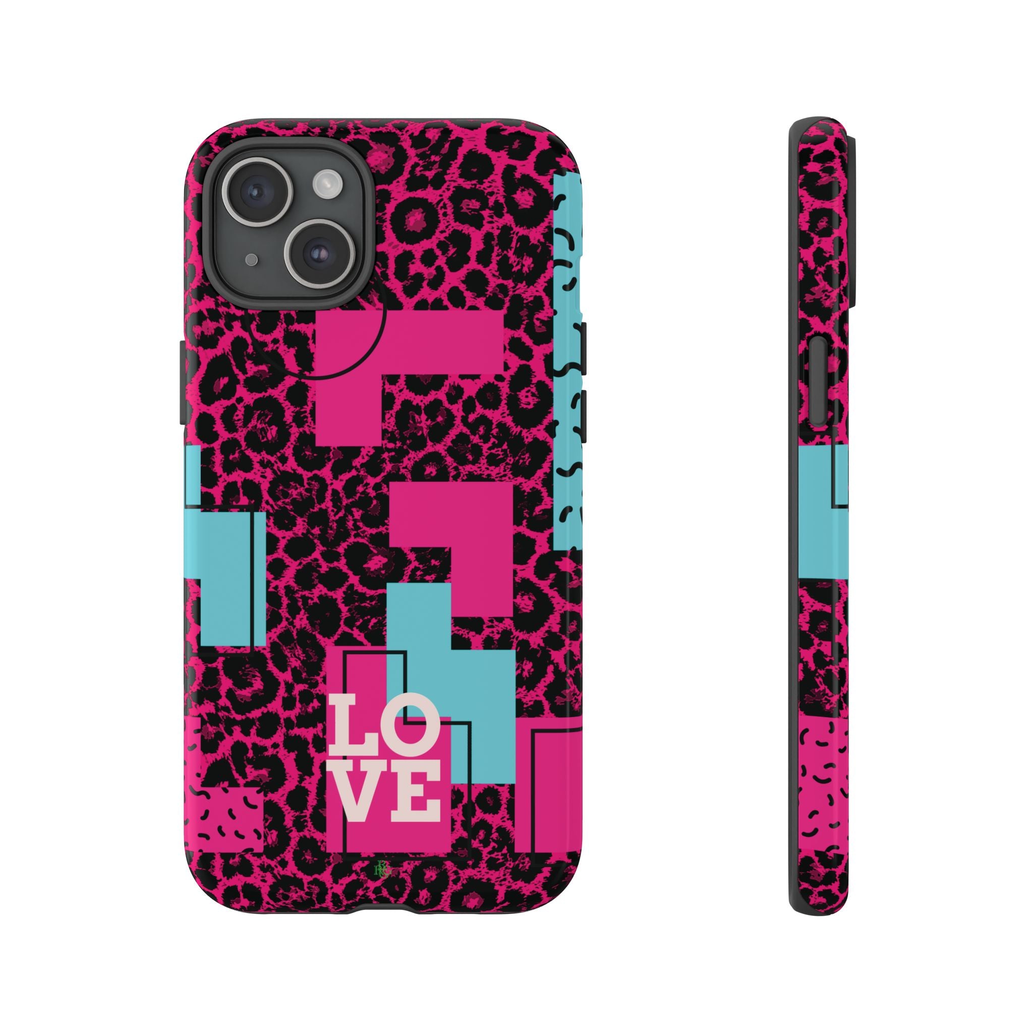 Pink Love Retro Blocks Leopard RG Tough Phone Case for iPhone, Galaxy, or Google Pixel