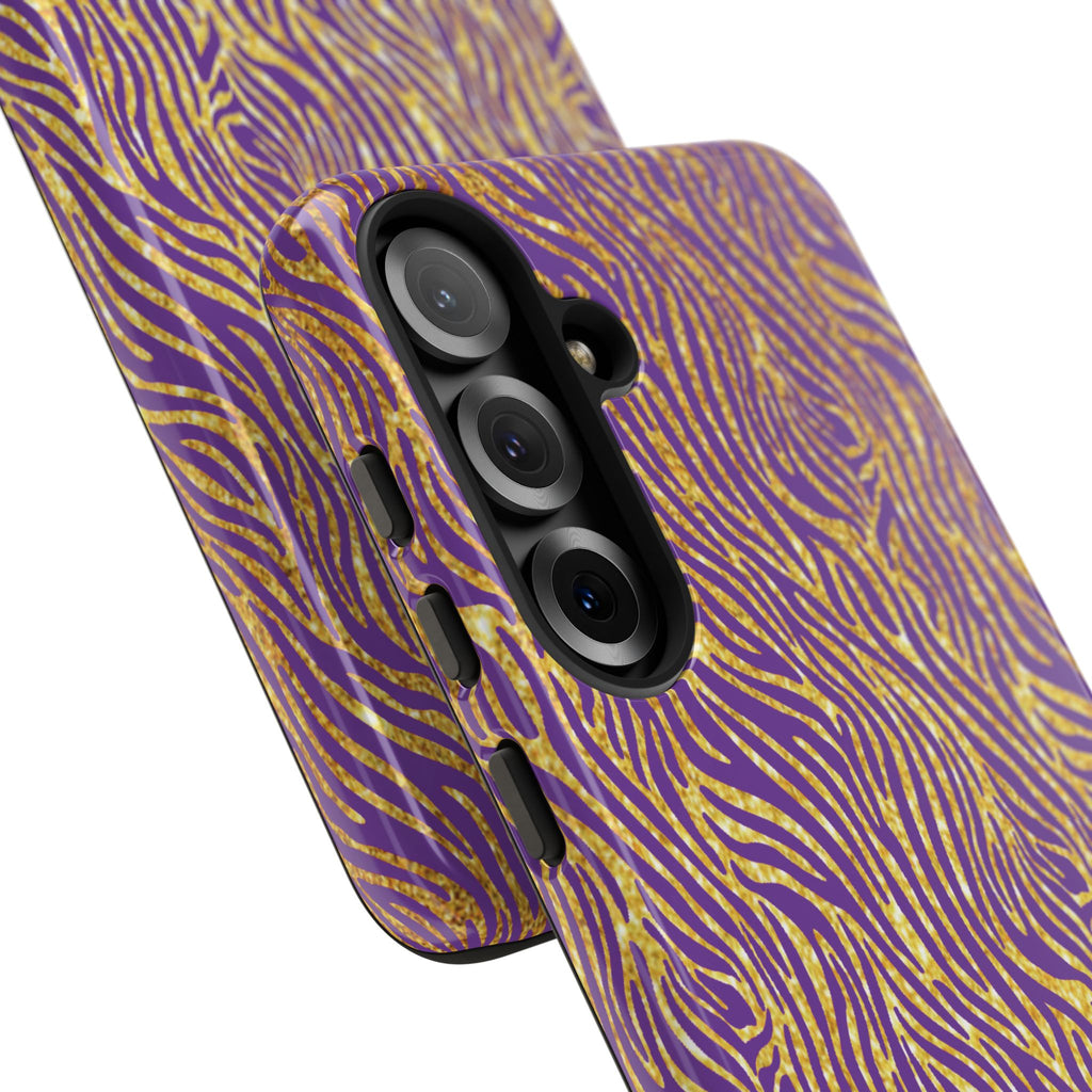 Vibrant Purple Gold Zebra Tough Phone Case iPhone, Galaxy, or Google Pixel