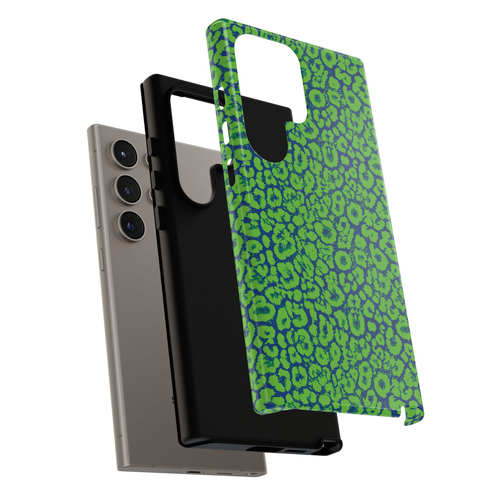 Blue Neon Green  Leopard Tough Phone Case for iPhone, Galaxy, or Google Pixel