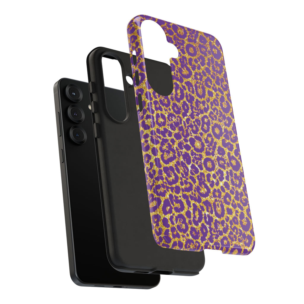 Purple Gold Leopard Tough Phone Case for iPhone, Galaxy, or Google Pixel