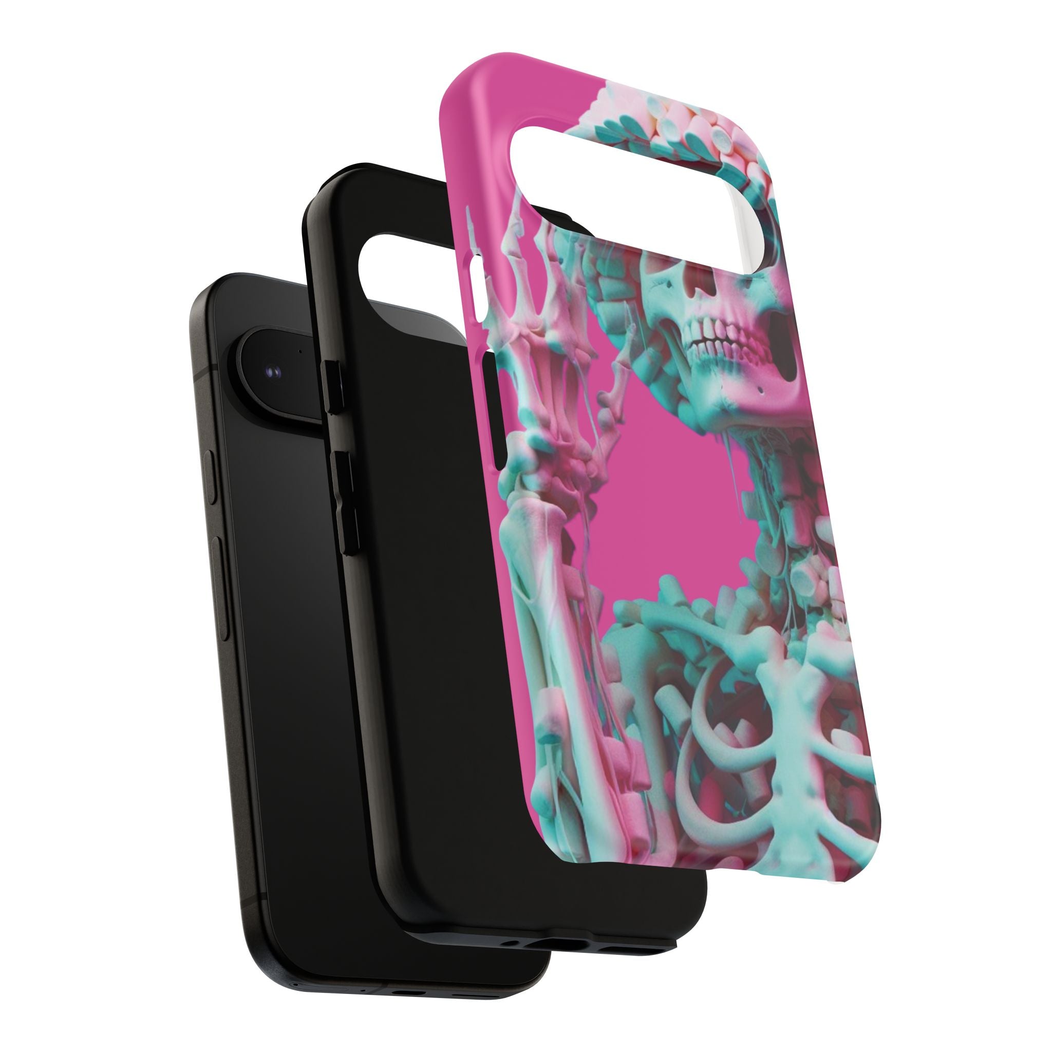 Neon Pink Skeleton Tough Phone Case for iPhone, Galaxy and Google Pixel