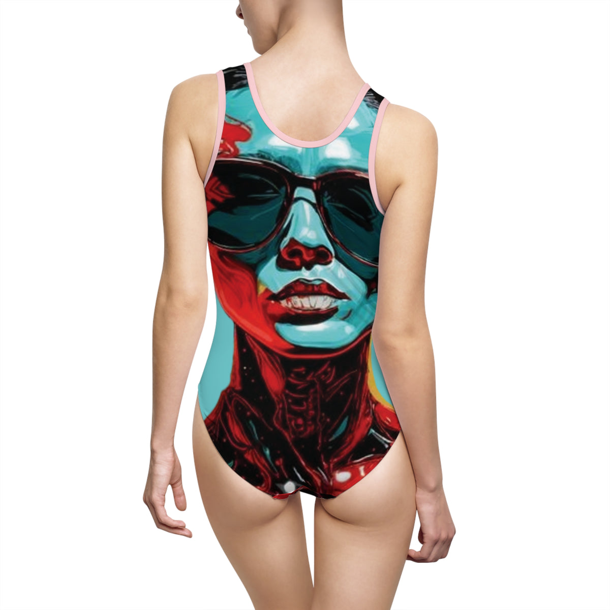 Bold Pop-Art Sunglasses Portrait Swimsuit — Women's One-Piece