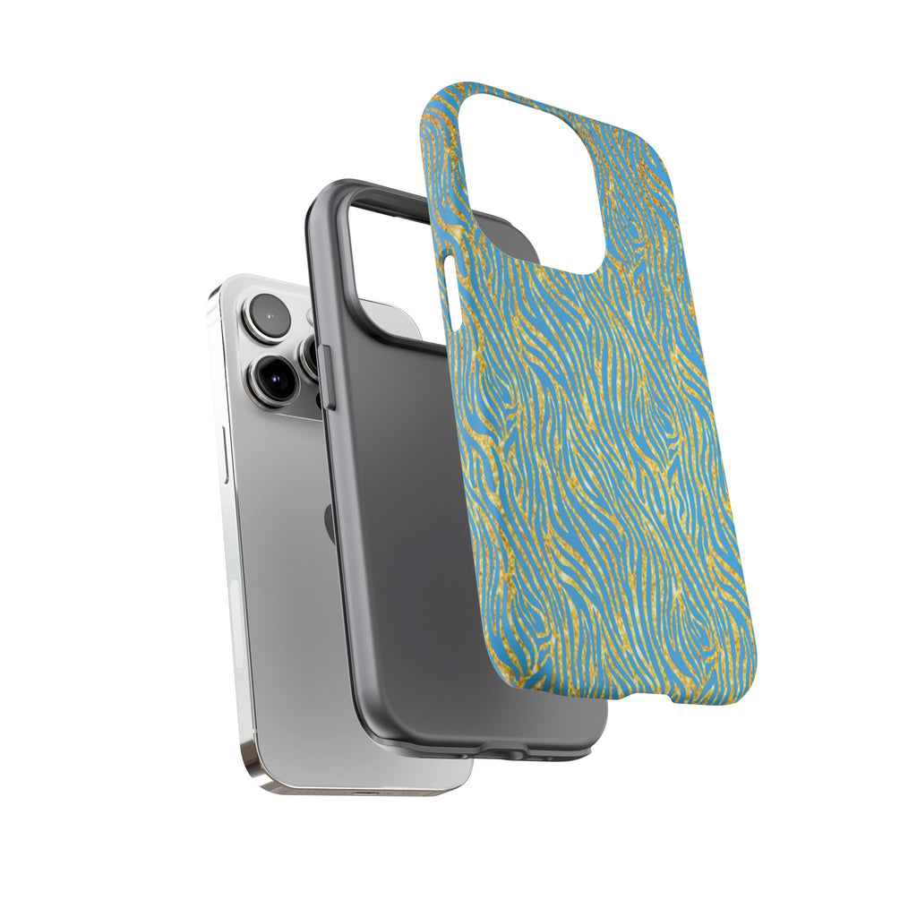 Blue Gold Zebra Tough Case for iPhone, Galaxy, or Google Pixel