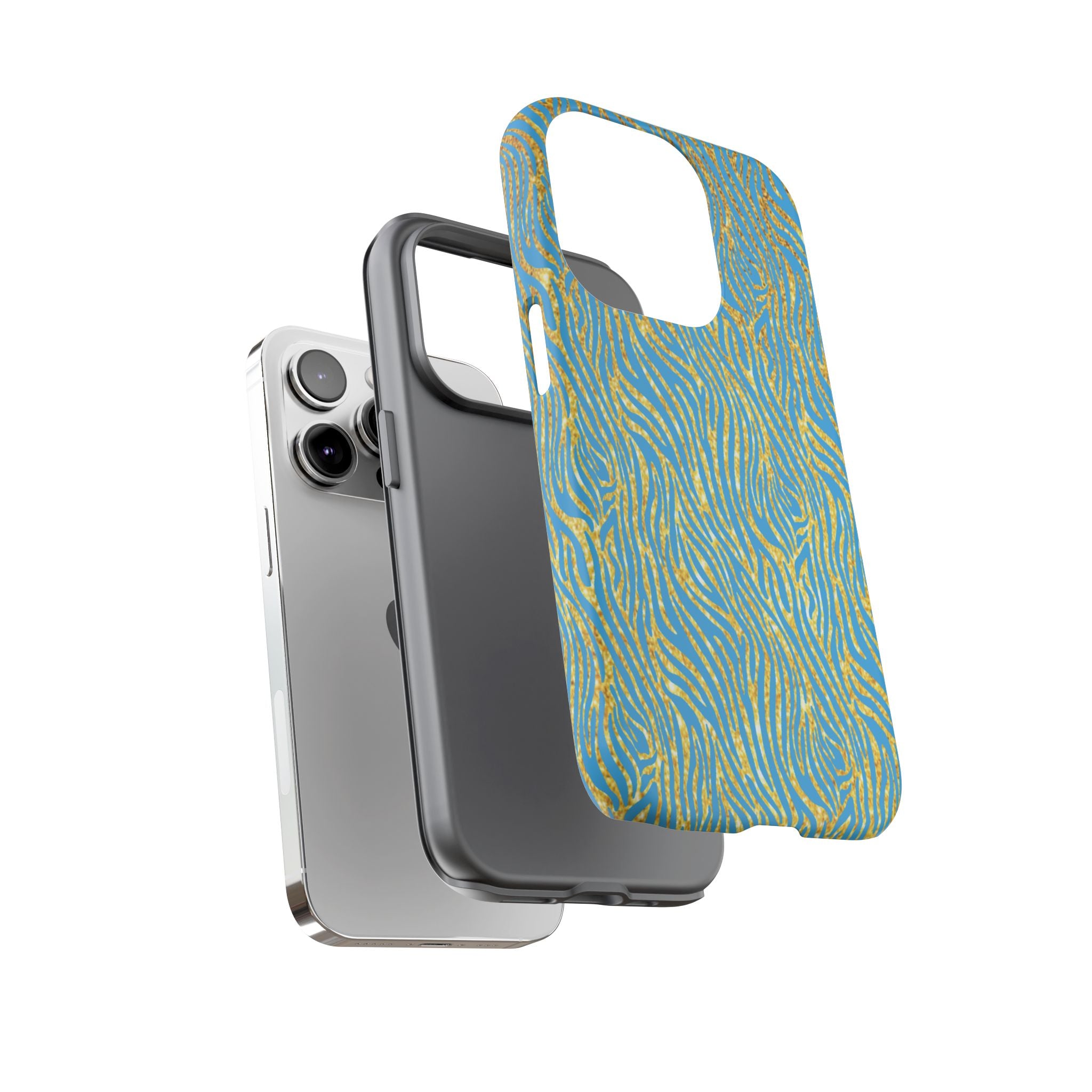 Blue Gold Zebra Tough Case for iPhone, Galaxy, or Google Pixel