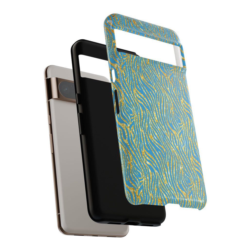 Blue Gold Zebra Tough Case for iPhone, Galaxy, or Google Pixel